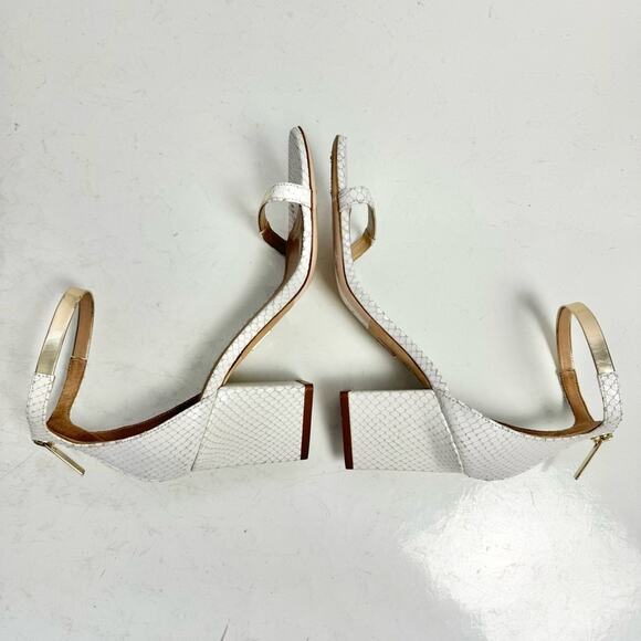 Tamara Mellon White & Gold Snakeskin Triangle Heel Sandals Size Eur 36.5/ US 6.5 - Picture 8 of 10
